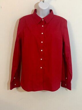 Button Blouse Long Sleeve Red  Talbots Petite Large Classic Business Casual